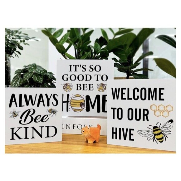 Summer Honey Decor for Home Farmhouse Honey Bee Wood Box Signs Set of 3 NEW!! - Picture 4 of 5
